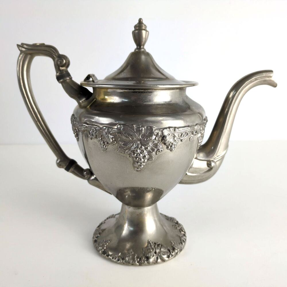 Vtg 1930s Continental Silver Co Grape Pattern Silverplate Tea Coffee Pot Pitcher
